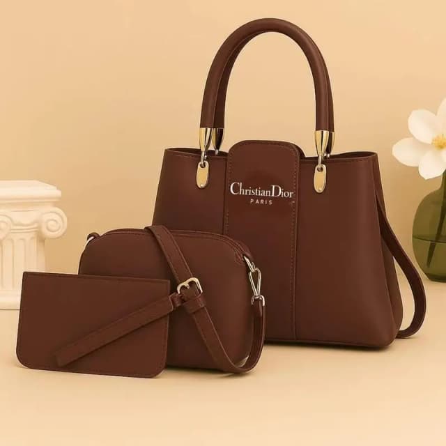 Brown Leather Handbag set for women