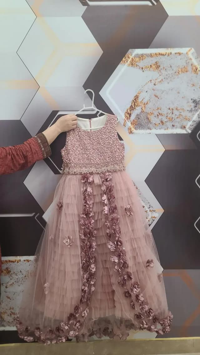 Elegant Dusty Pink 3D Floral Maxi Gown