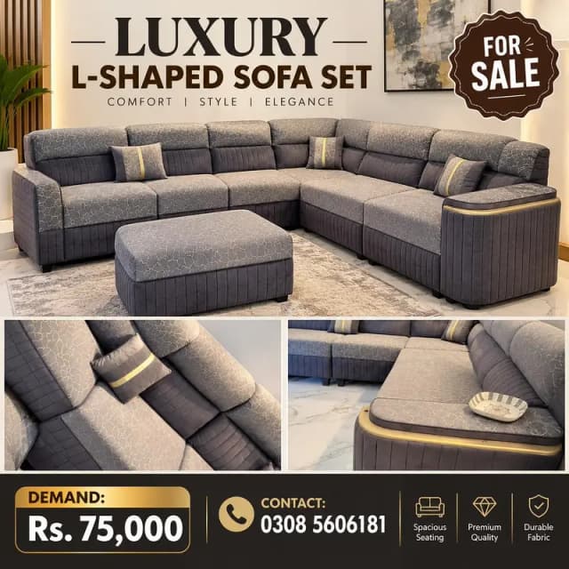 Premium L-Shape Sofa Set for Sale | Elegant Modern Design | Rs. 75,000