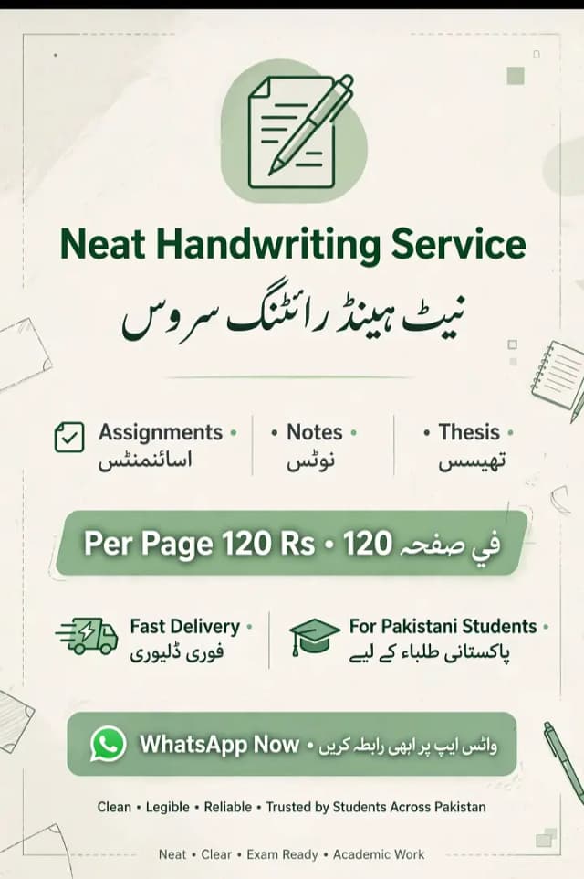 Handwriting Service - Assignments Notes - 120 Rs Per Page Karachi