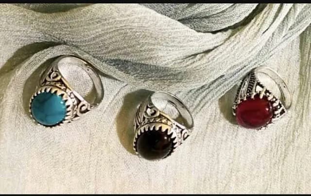 Turkish-inspired men Rings set of 3 silver plated black turquoise red
