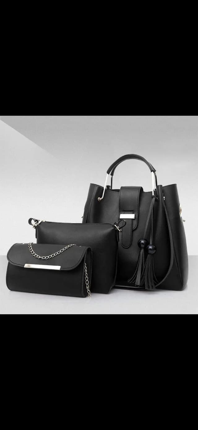 Ladies 3 Pcs Handbag Set – Black Stylish