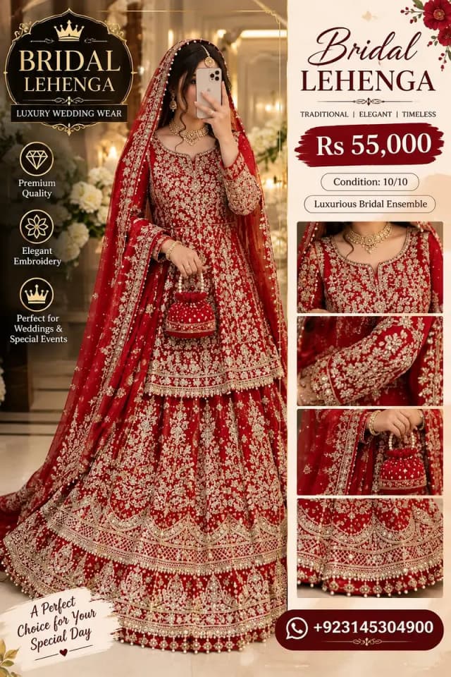 Luxury Red Bridal Lehenga – Heavy Gold Embroidery Wedding Wear