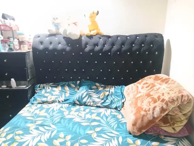 Stylish Black Velvet Tufted Bed Set with Matching Dressing Table