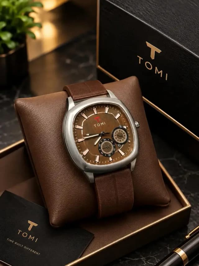 TOMI T-093 Men's Watch - Brown Leather Strap - Sialkot