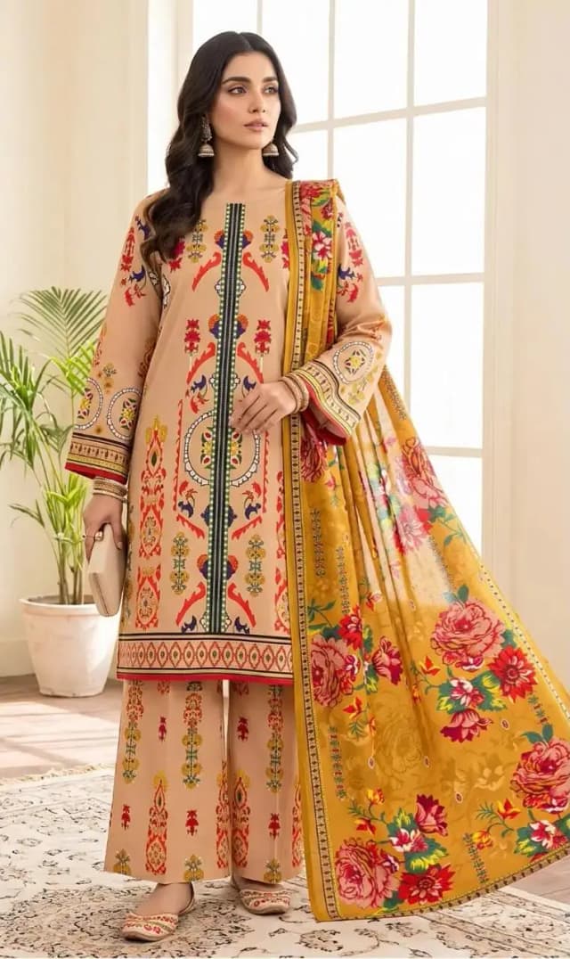 3 piece women unstitched printed suit