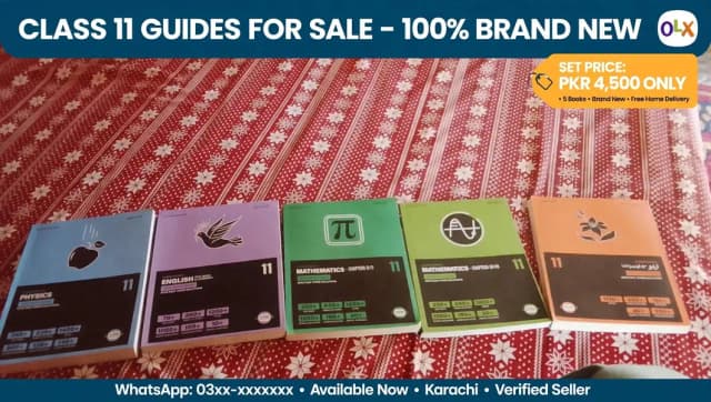 Class 11 Full Set 5 Guides - Physics, English, Maths, Urdu - Brand New