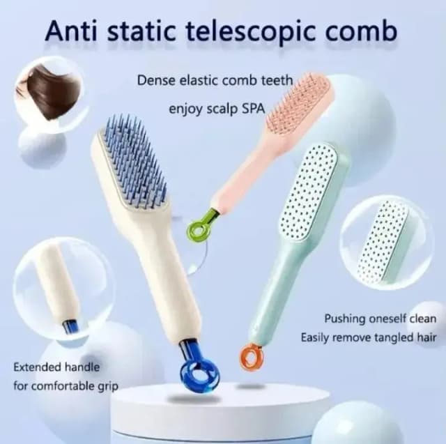 Magic Retractable Comb Self Cleaning Hair Brush| Anti-Static Massage Comb Scalp Massager| Telescopic One-key Cleaning Detangling Hair Brushes| Easy Clean Retractable Bristles Rotating Comb St