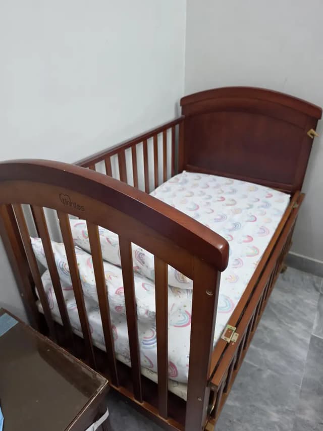 WOODEN BABY COT WITH STORAGE – BROWN