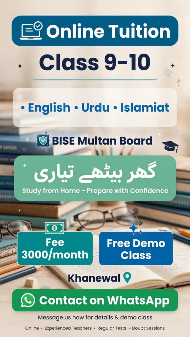 9th 10th online tution classes urdu English islamiyat free demo