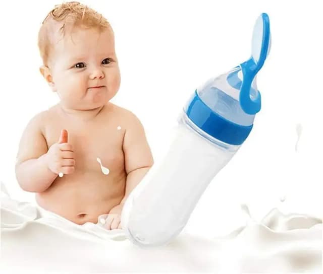 Baby Silicone Squeeze Feeding Bottle with Spoon Food Rice Cereal Feeder 90ML| Silicone Baby Spoon Feeder| Spoon Feeder for baby| Newborn Infant Squeeze Spoon Toddler Food Supplement Rice Cere