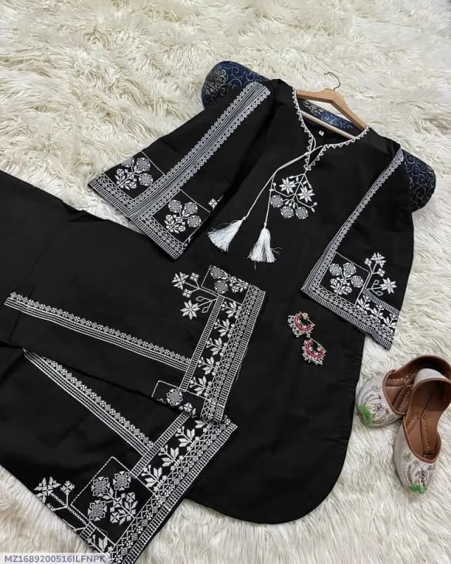 Brand New Beautiful black Embroidered 2 piece Bareeza cotton set
