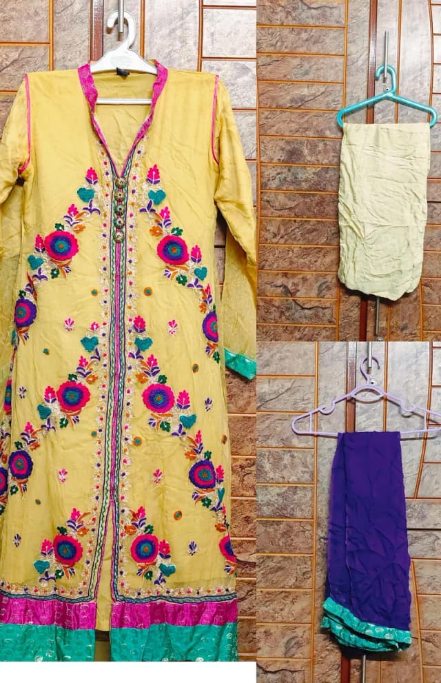 Mustard Yellow Embroidered 3-Piece