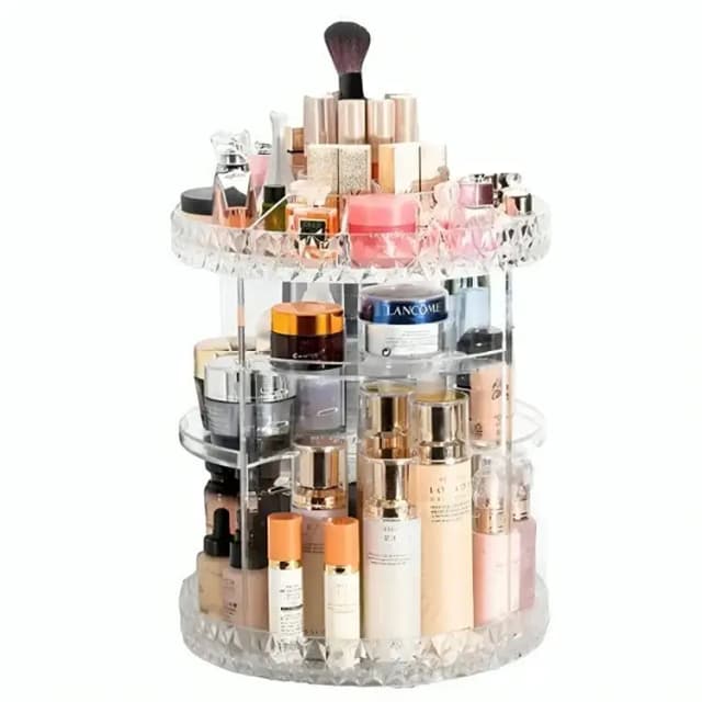 RN Original: 360° Rotating Makeup Storage Rack, Height Adjustable Cosmetics Organizer, Skin Care Holder, Bathroom Display Case