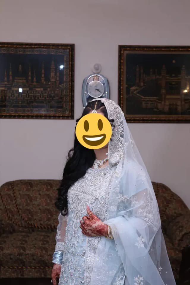 Ice Blue Walima Bridal Maxi - Heavy Silver Embroidered Bridal Dress