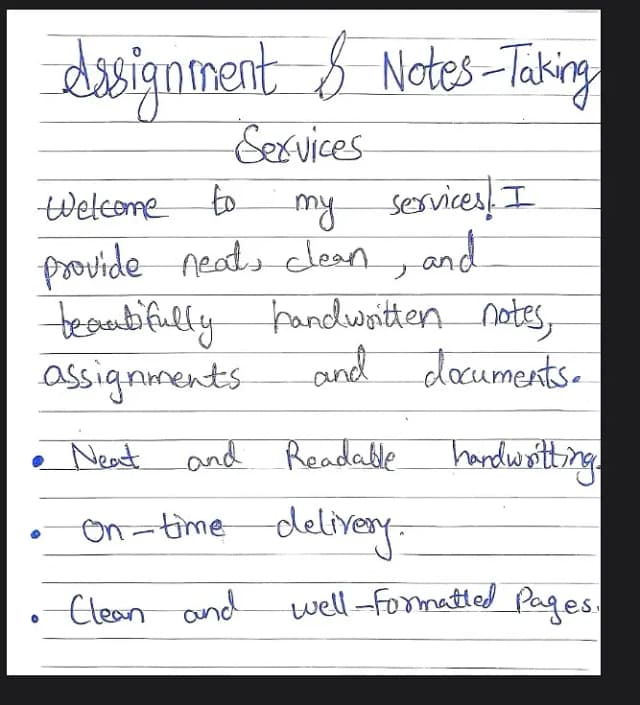 Neat Handwritten Assignment and Note Taking Services