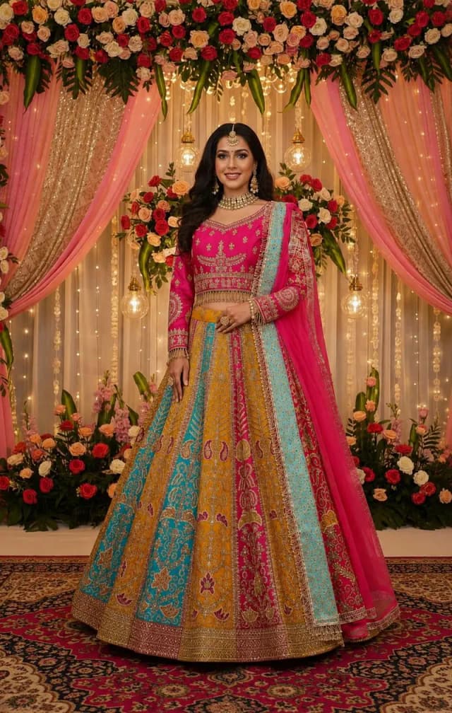 Luxury  Mehndi Bridal Lehenga-Heavily embellished