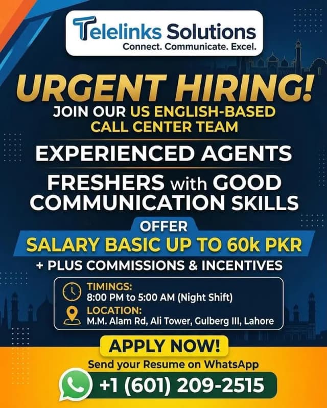 Hirning exerienced agent. and fresher with good communication skills