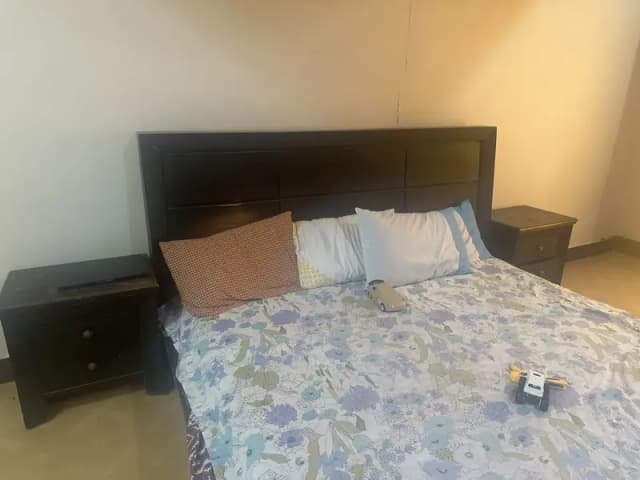 Solid wood bed set with mattress.
