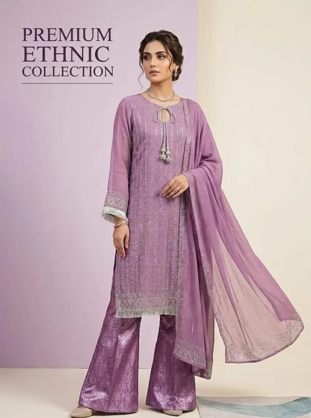 Premium ethnic 3 piece suit purple/lilac