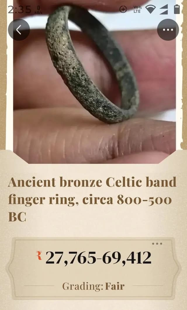 Ancient Bronze Celtic Band Finger Ring, Circa, Iron Age (800-500) BC
