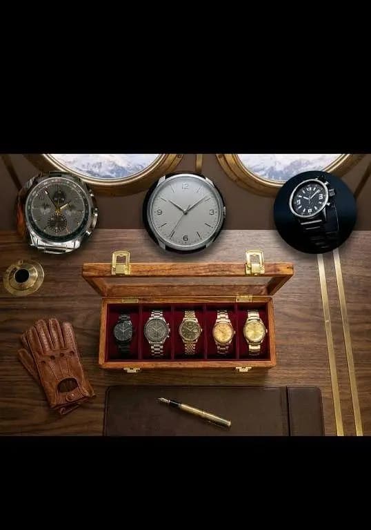Premium Wooden Watch Box 5 Slots , Sheesham Wooden Watch Organizer with Glass Lid , Watch Case Box , Watch Organizer Box.