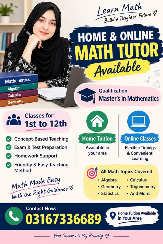 Home & Online Tuition Services in Pakistan| Male & Female Required