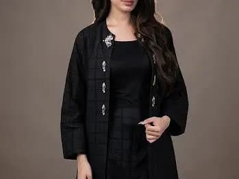 Women's Luxury Black 3-plece Western Wear | Long Jack & Wide-Leg Tr