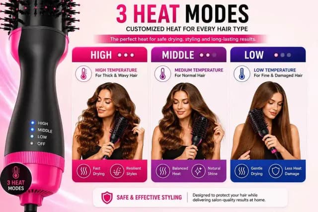 One step hair dryer brush black pink abs
