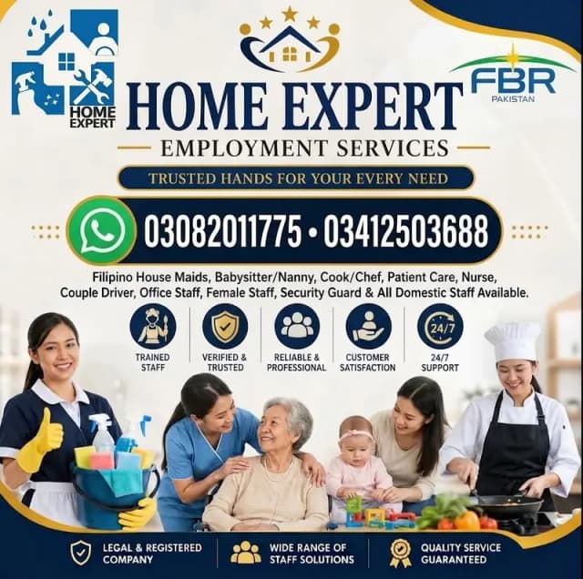 Maid Services in Karachi, maids available, Nanny, Cook, Driver , Nurse