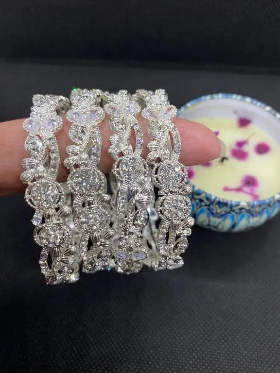 Luxury Silver Crystal Floral Bangles Set for Women – K651W