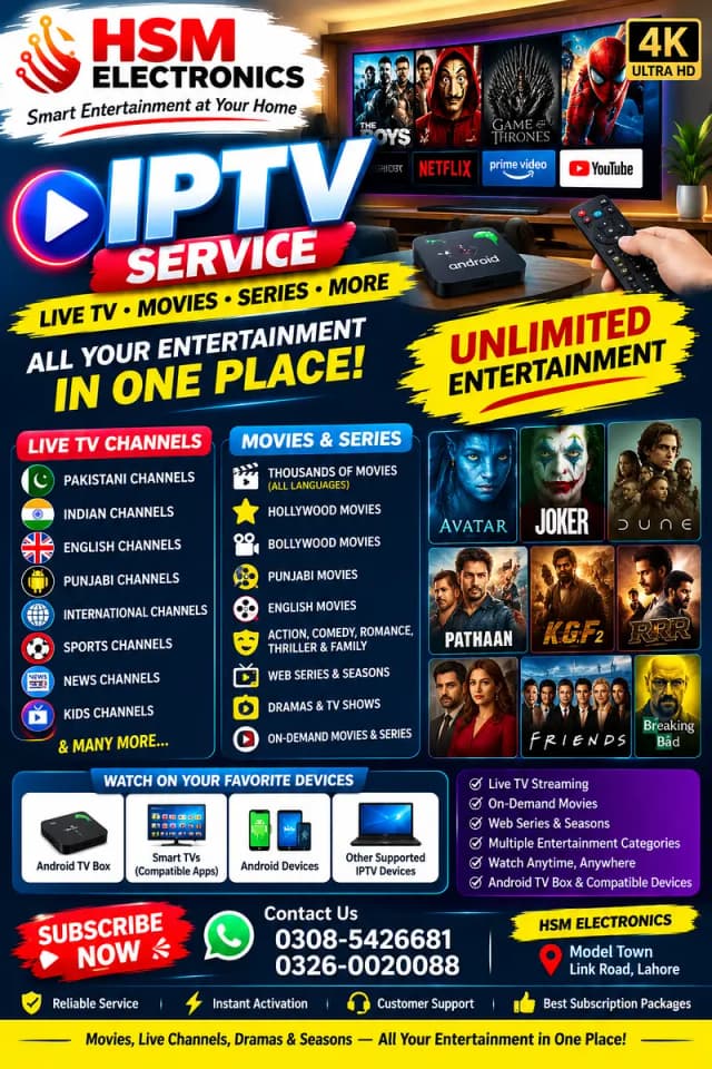 IPTV Service Live Channels Unlimited Movies,Hollywood Punjab