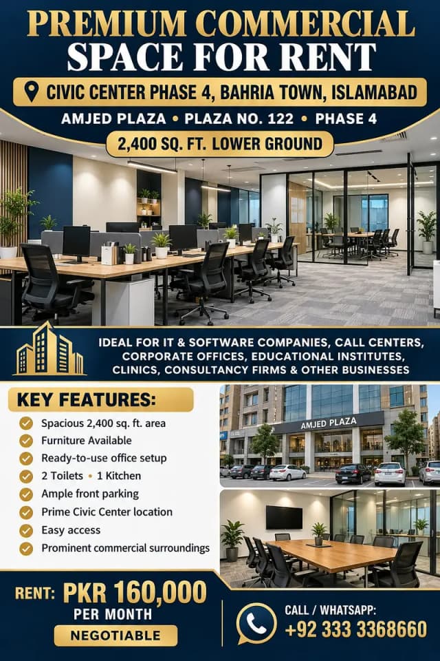 PREMIUM LOWER GROUND COMMERCIAL SPACE FOR RENT