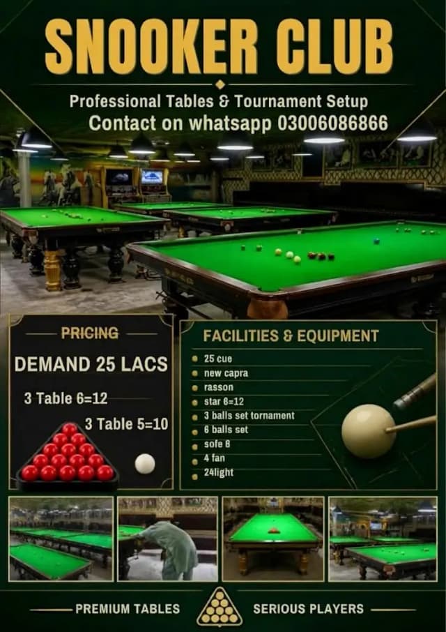 Snooker Club for Sale  Complete Setup & Equipment