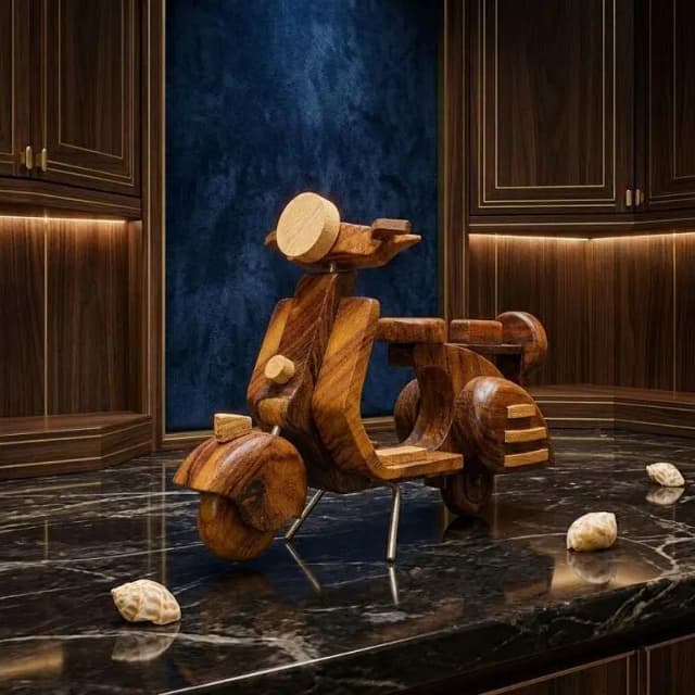 Sheesham Wood Scooter Model - Home Decor Scooter - Wooden Showpiece - Handmade Decoration Piece.