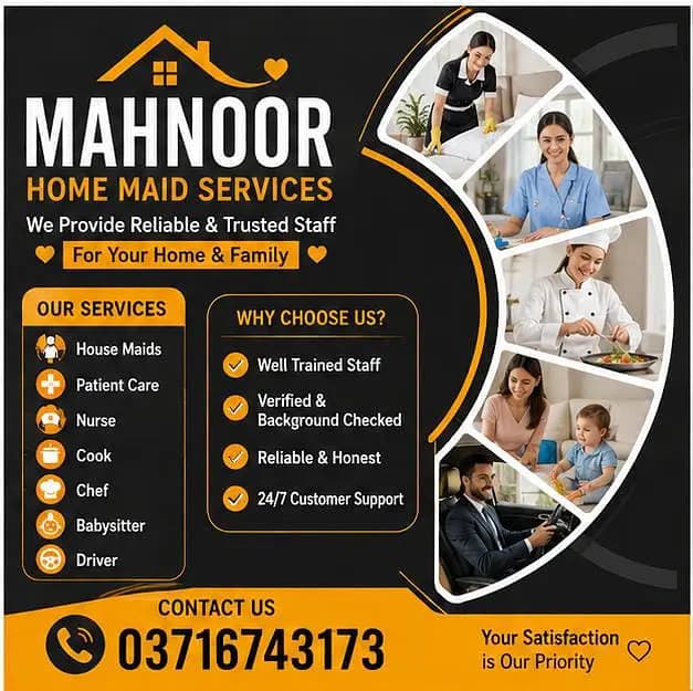 Maid / House Maids / cook / House chef / Baby Sitter maid available