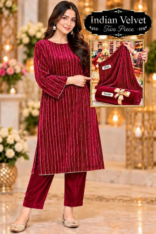 Luxury Indian Velvet 2-Piece Suit – Elegant Fabric