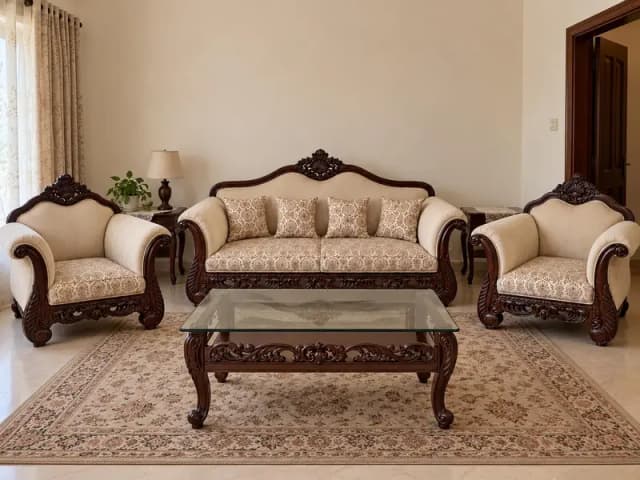Pure Sheesham Wood 5-Seater Sofa Set with 3 Table