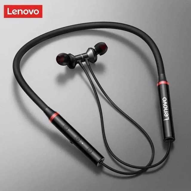 100% Original Lenovo HE05X Bluetooth 5.0 Earphones Wireless Neckband Headset, Magnetic, Waterproof IPX5, HiFi Sound, 8H Playtime, Sports Earbuds with Mic (Black) - Global Version