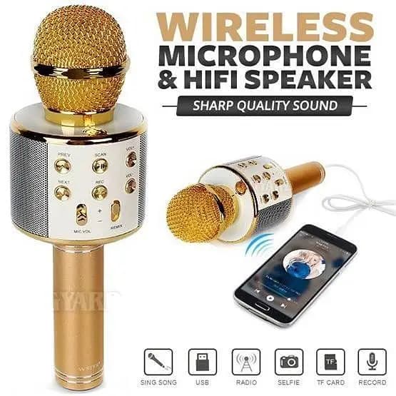 WS-858 3-in-1 Portable Bluetooth Karaoke Microphone & HiFi Speaker | Wireless Handheld KTV Mic, Music Player, Voice Recorder | USB Data Cable Charging, AUX, SD Card Support for All Smartphone