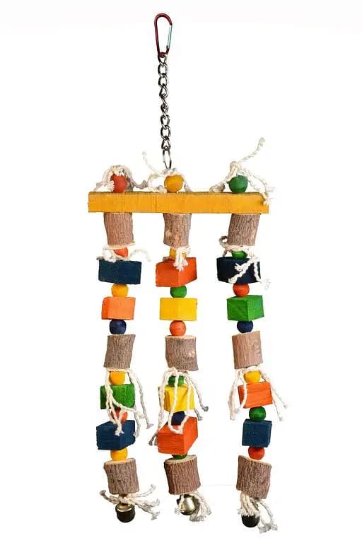 Bird Parrot Hanging Chewing Toy, Natural Wooden Perch Slices, Colorful Wooden Blocks and Beads Dyed with Food Color Bite Toy, Best for Small, Large and Medium Parrots and Birds, Cage Decorati
