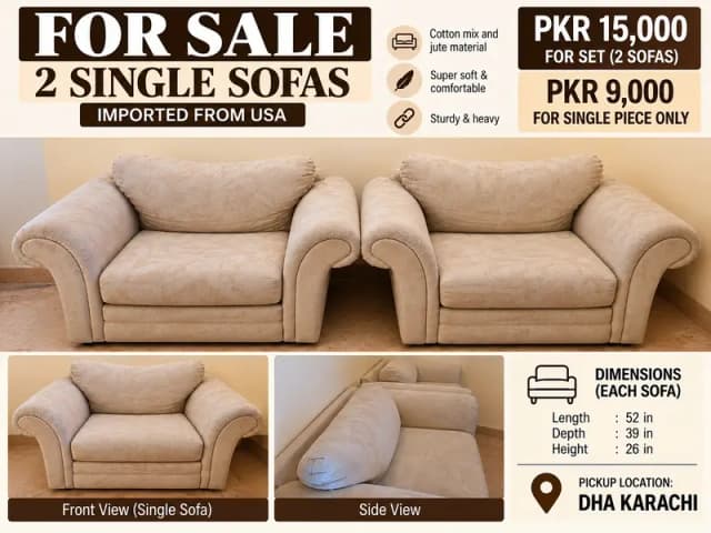 2 Imported USA Single Sofas | Extra Soft & Comfortable | Pair