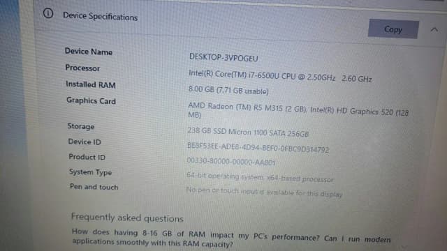 Dell Laptop Corei7 6th Gen