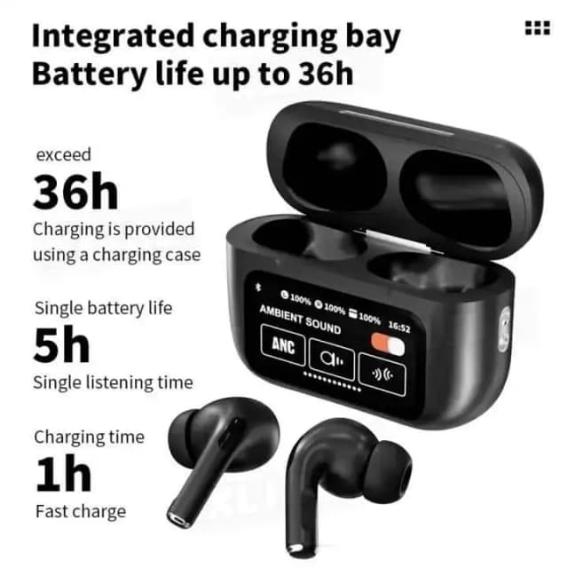 Black LIMITED TIME DEAL: 90% OFF!  Black A9 Pro Ear buds – Premium Air Pods ANC+ENC earbuds Noise Cancelling airpods | Wireless Bluetooth Earphones & Airpods Alternative | Immersive Ambient S