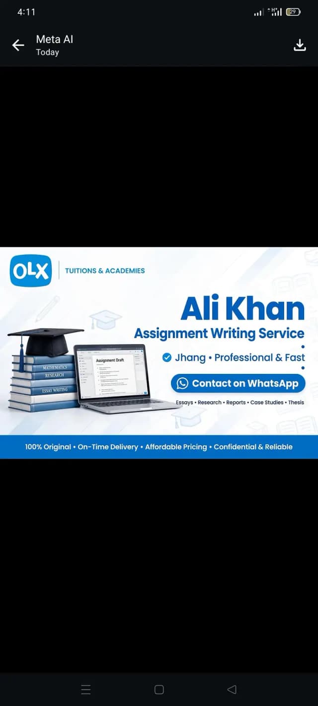 Professional Assignment Writing - Ali Khan - Jhang and Faislabad