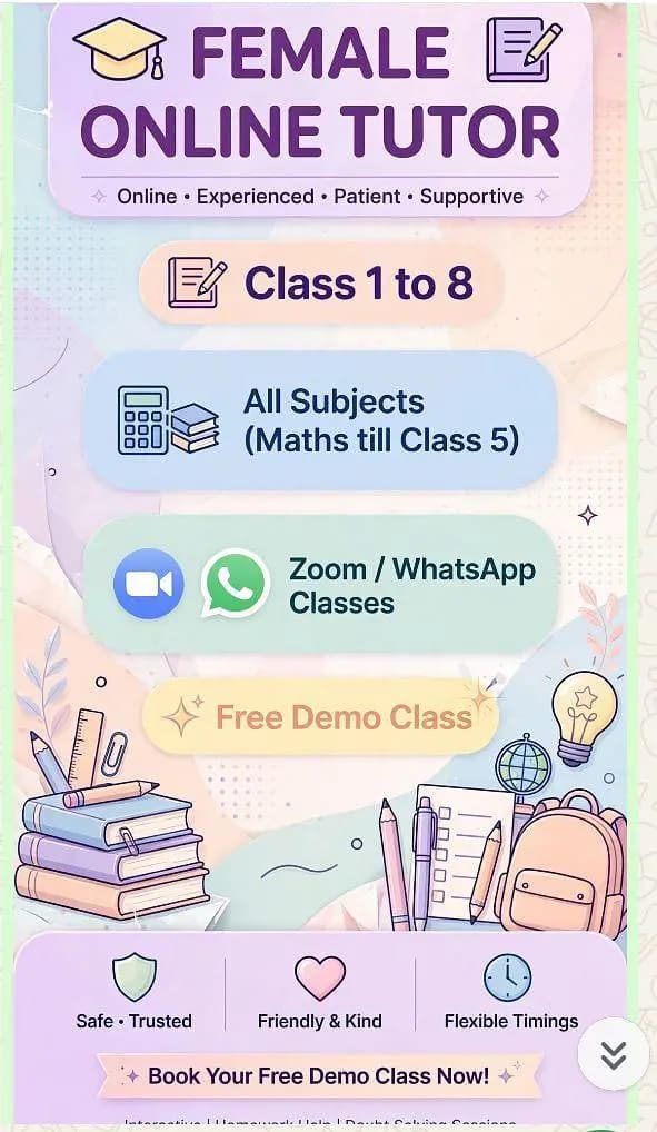 female online tutor - class 1 to 8th