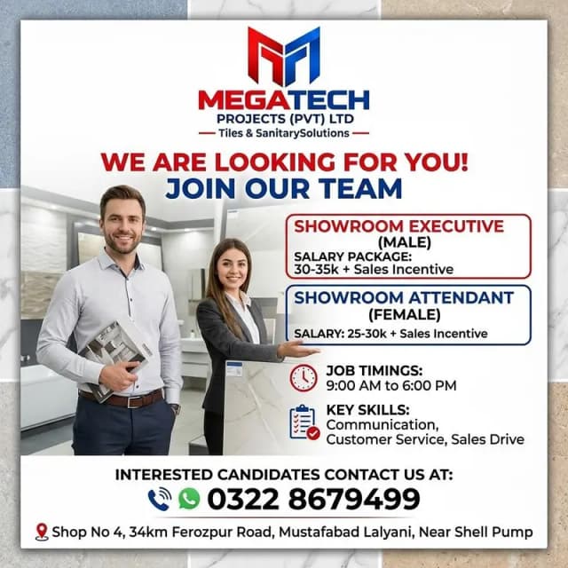 showroom Executive (male) and Showroom Attendant (female)