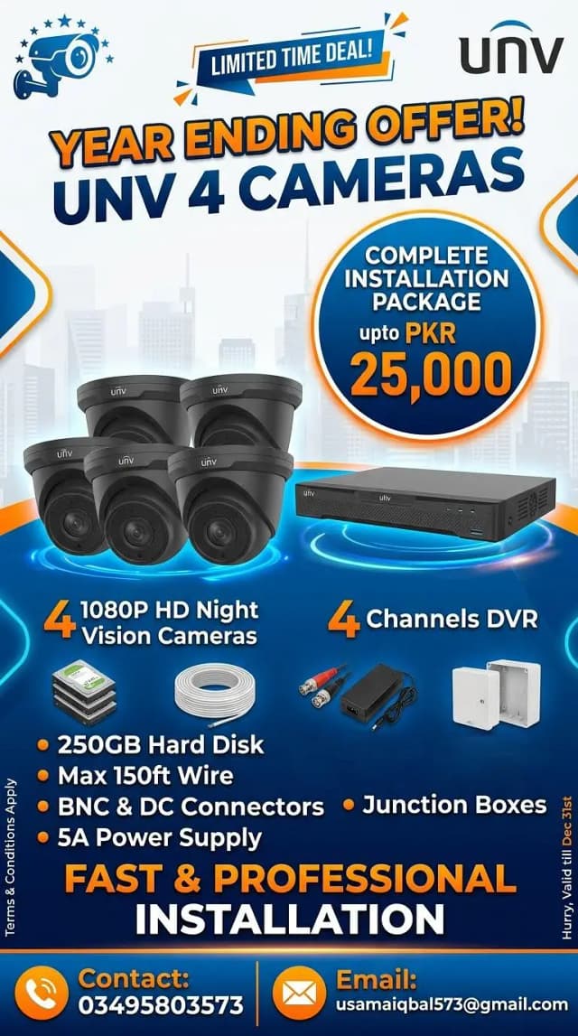 4 HD 1080p Cameras | CCTV Installation | Services | One year Warranty