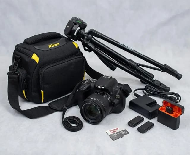 Canon DSLR Camera Set with Lens, Tripod & Bag (Shutter 2200)