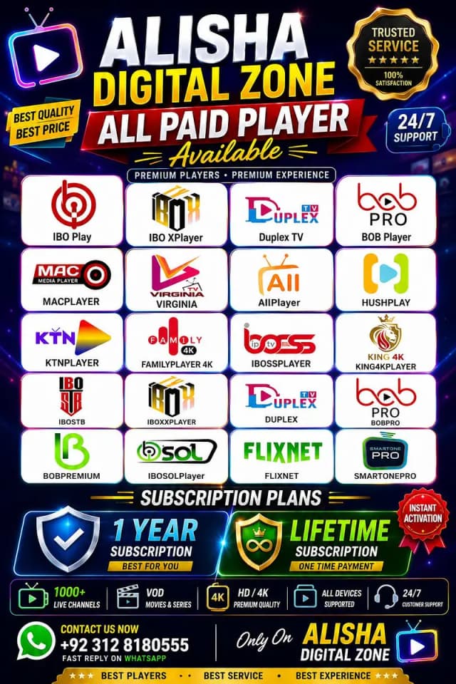 ALL IPTV PAID PLAYER AVLIBLE 03212050972